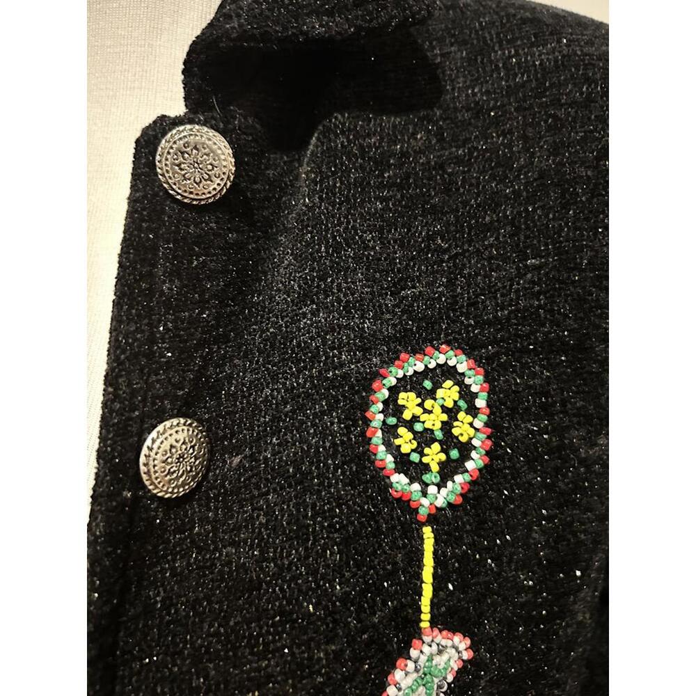 Vintage Black Chenille Beaded Cropped Jacket/sweater Alex Kim/Allure Boho Casual - Picture 5 of 9